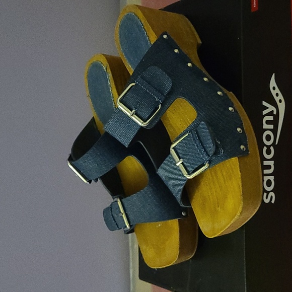 Women's Blue Demin Wooden Sandals - Picture 5 of 9